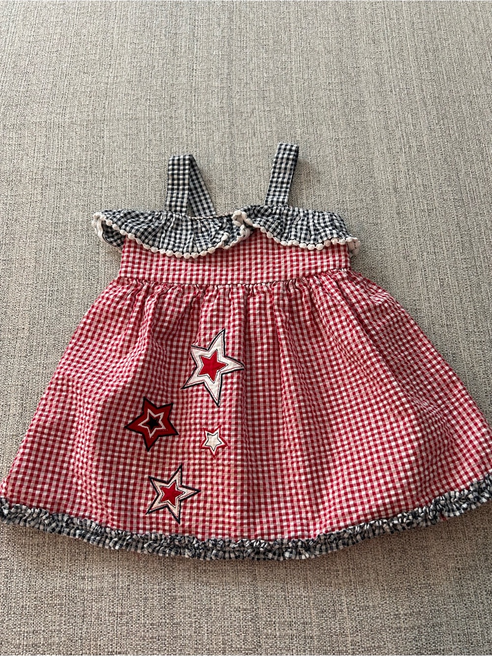 Good Lad Red Gingham Dress w Navy Gingham Trim Size 24M Four of July Stars